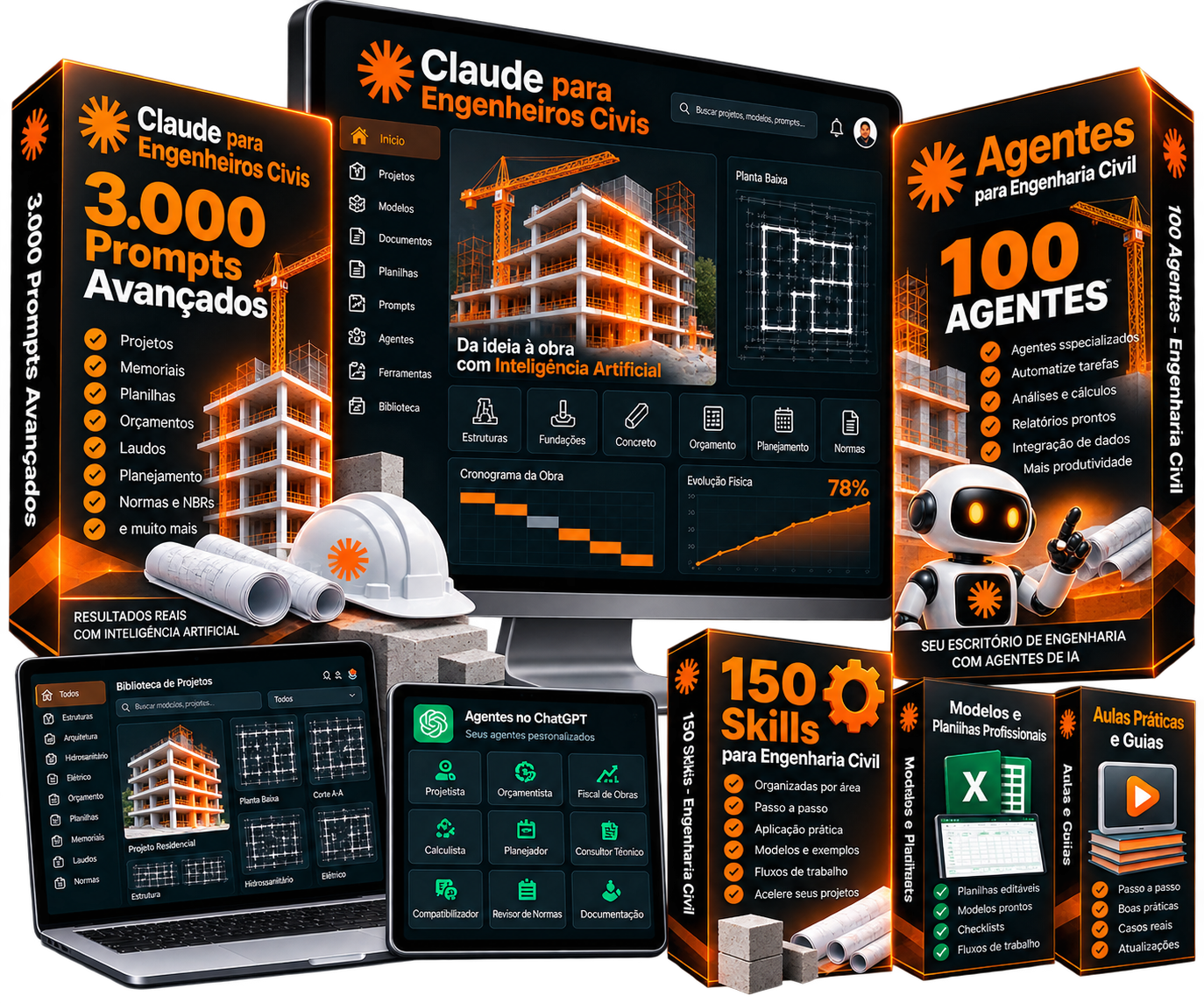 Pacote completo para engenharia civil: agentes, skills, comandos, planilhas e aulas